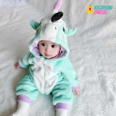 Baby Unicorn Kigurumi Onesie Green / 12M